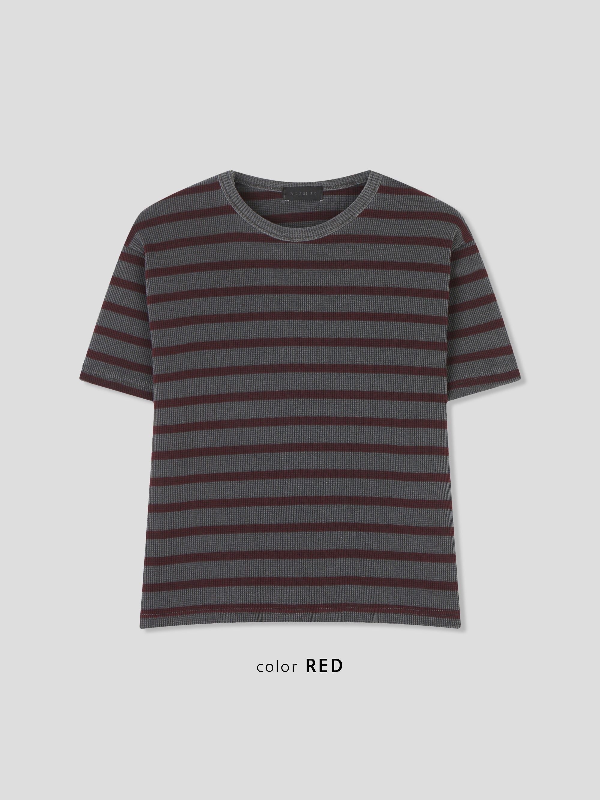 Striped Waffle Knit Tee | 100% Cotton Relaxed Fit T-Shirt | Soft Textured Casual Top | Korean Minimalist Clothing