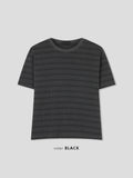 Striped Waffle Knit Tee | 100% Cotton Relaxed Fit T-Shirt | Soft Textured Casual Top | Korean Minimalist Clothing