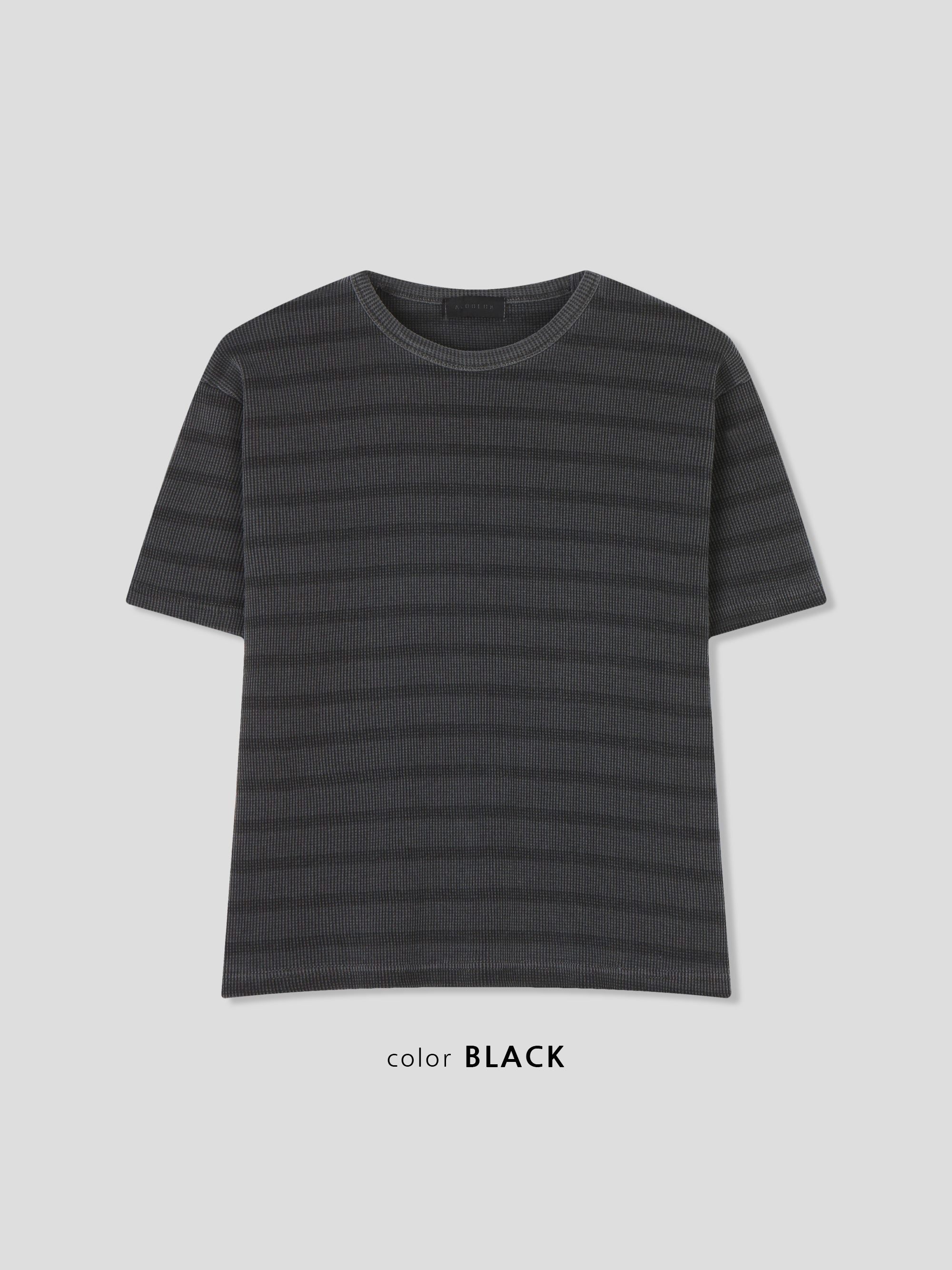 Striped Waffle Knit Tee | 100% Cotton Relaxed Fit T-Shirt | Soft Textured Casual Top | Korean Minimalist Clothing