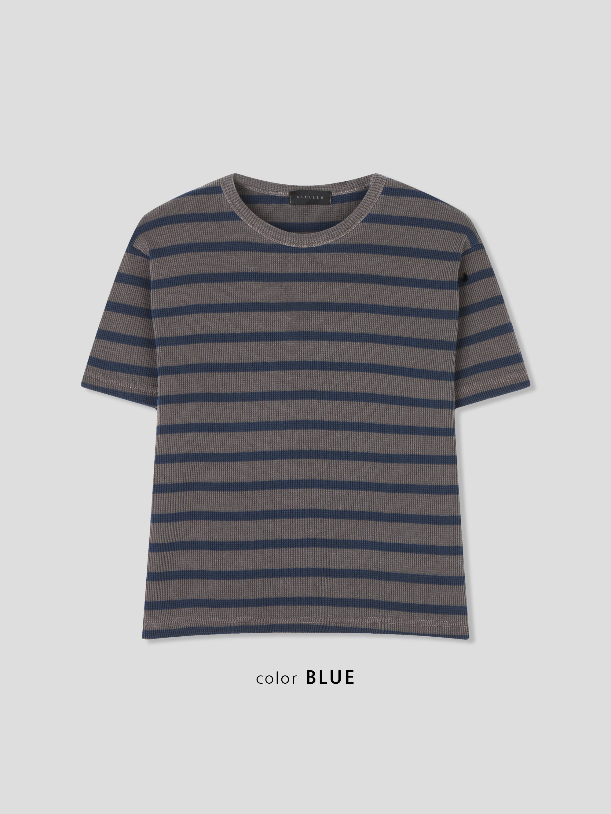 Striped Waffle Knit Tee | 100% Cotton Relaxed Fit T-Shirt | Soft Textured Casual Top | Korean Minimalist Clothing