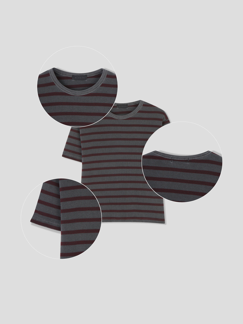 Striped Waffle Knit Tee | 100% Cotton Relaxed Fit T-Shirt | Soft Textured Casual Top | Korean Minimalist Clothing