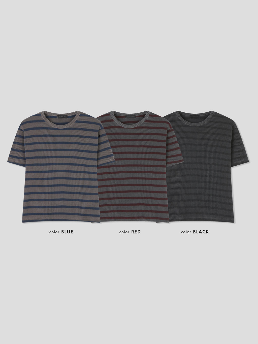 Striped Waffle Knit Tee | 100% Cotton Relaxed Fit T-Shirt | Soft Textured Casual Top | Korean Minimalist Clothing