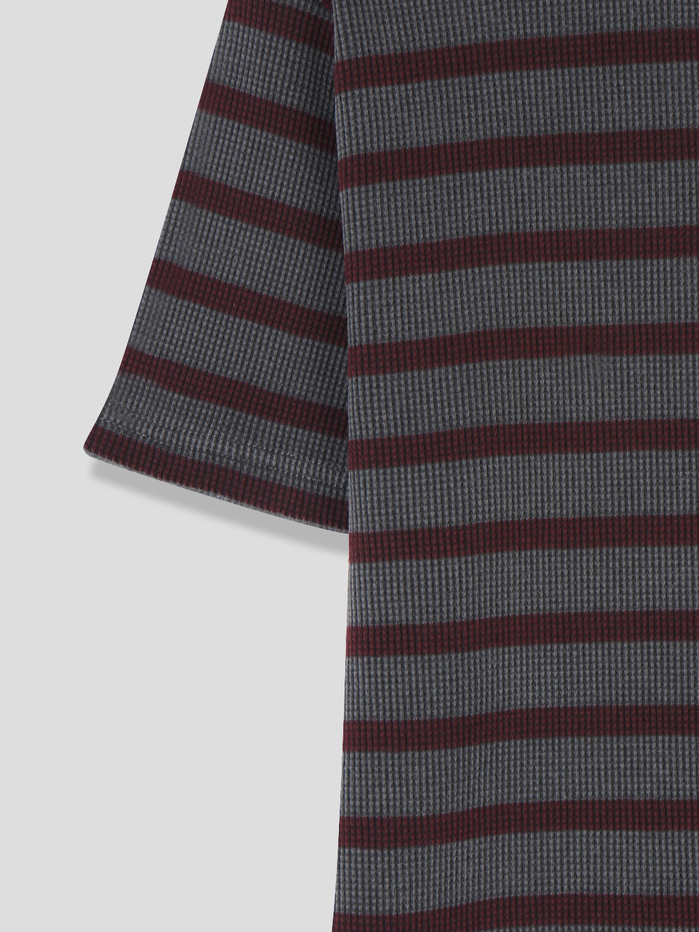 Striped Waffle Knit Tee | 100% Cotton Relaxed Fit T-Shirt | Soft Textured Casual Top | Korean Minimalist Clothing