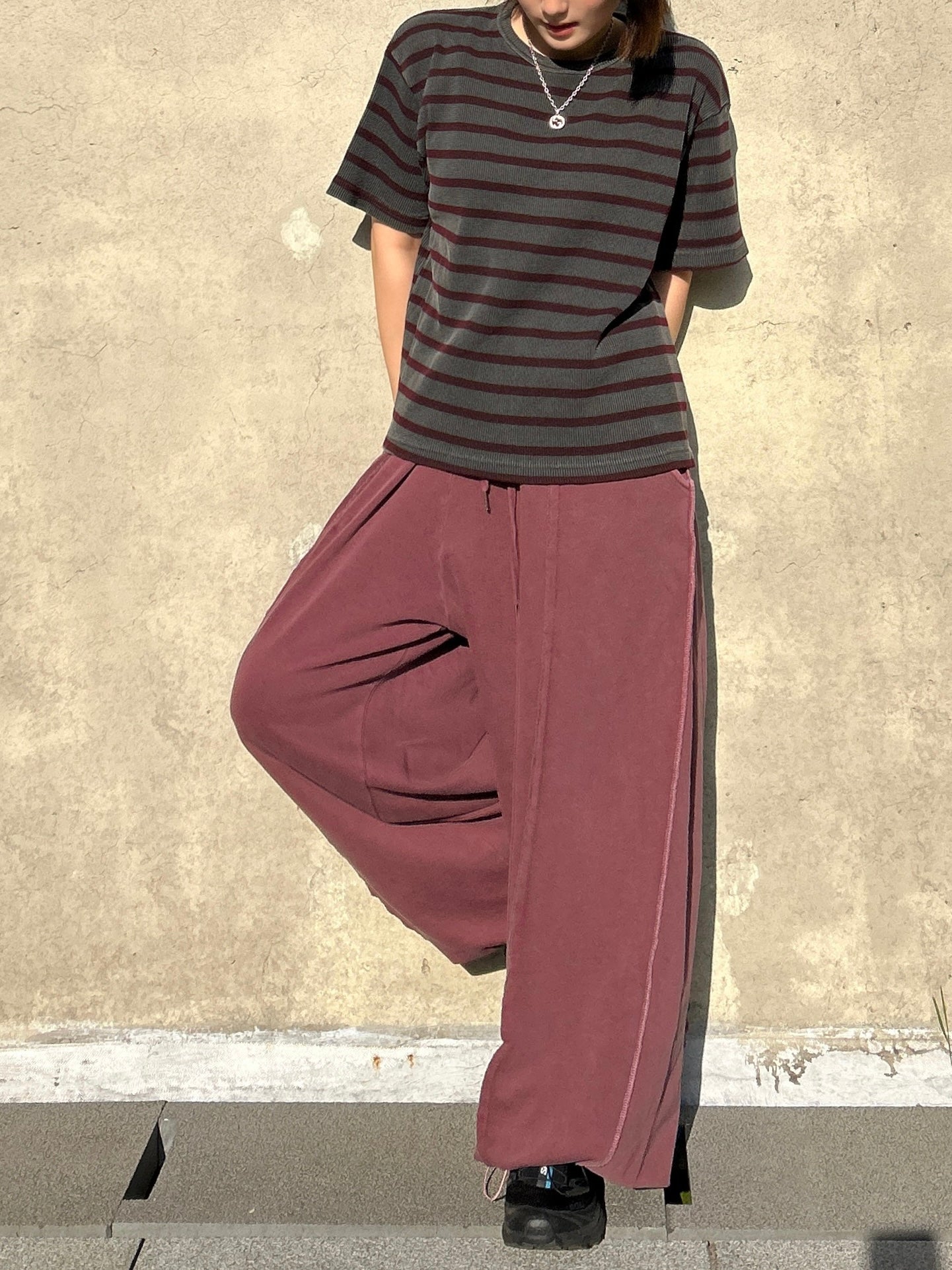 Striped Waffle Knit Tee | 100% Cotton Relaxed Fit T-Shirt | Soft Textured Casual Top | Korean Minimalist Clothing