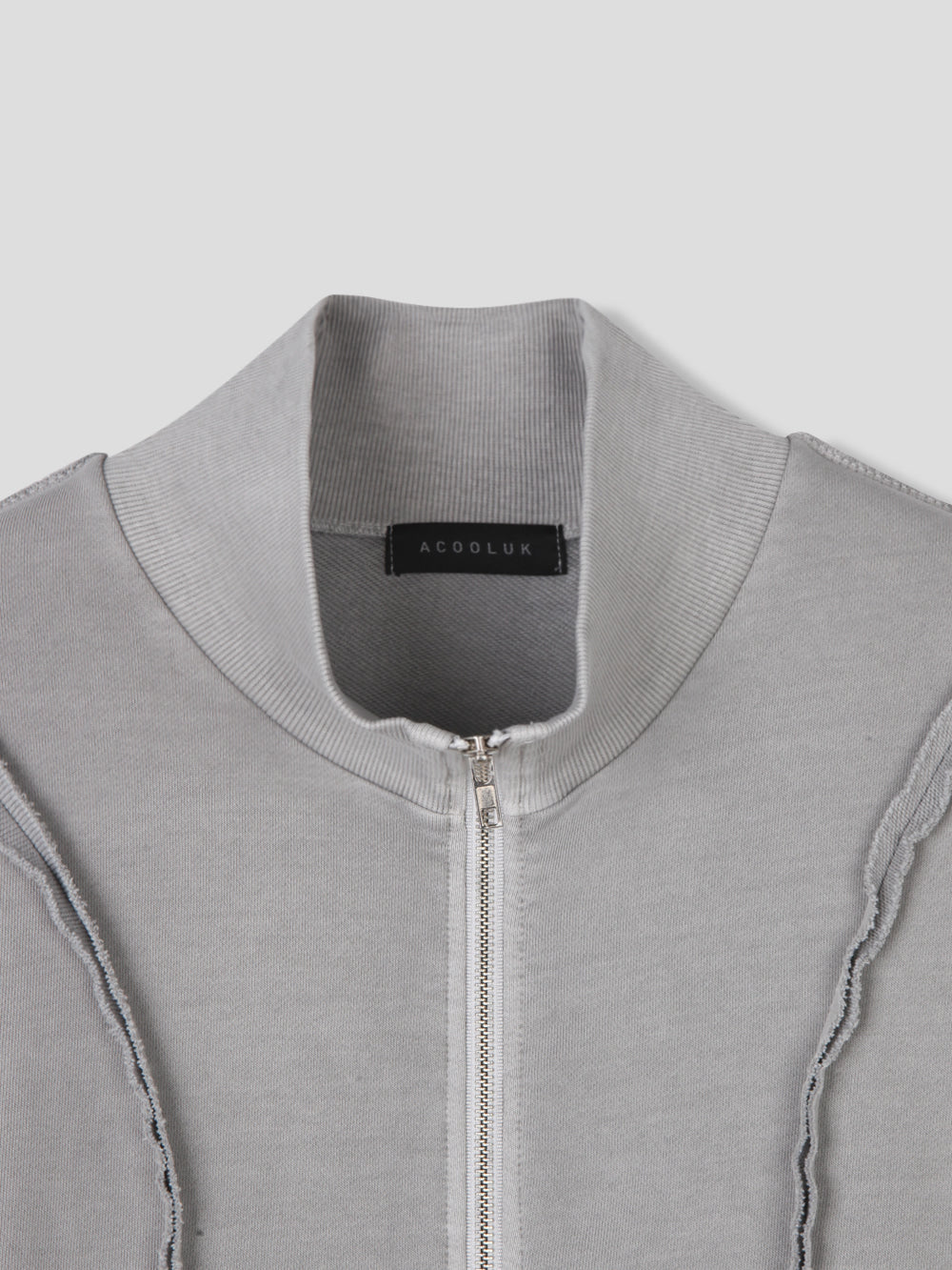 Vintage Washed French Terry Raw Edge Seam Zip-Up Jacket
