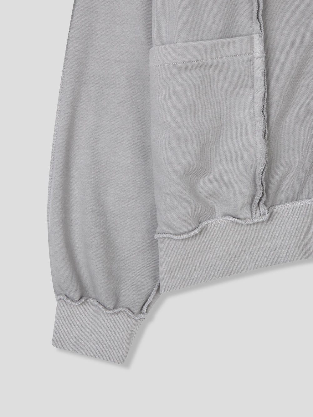 Vintage Washed French Terry Raw Edge Seam Zip-Up Jacket