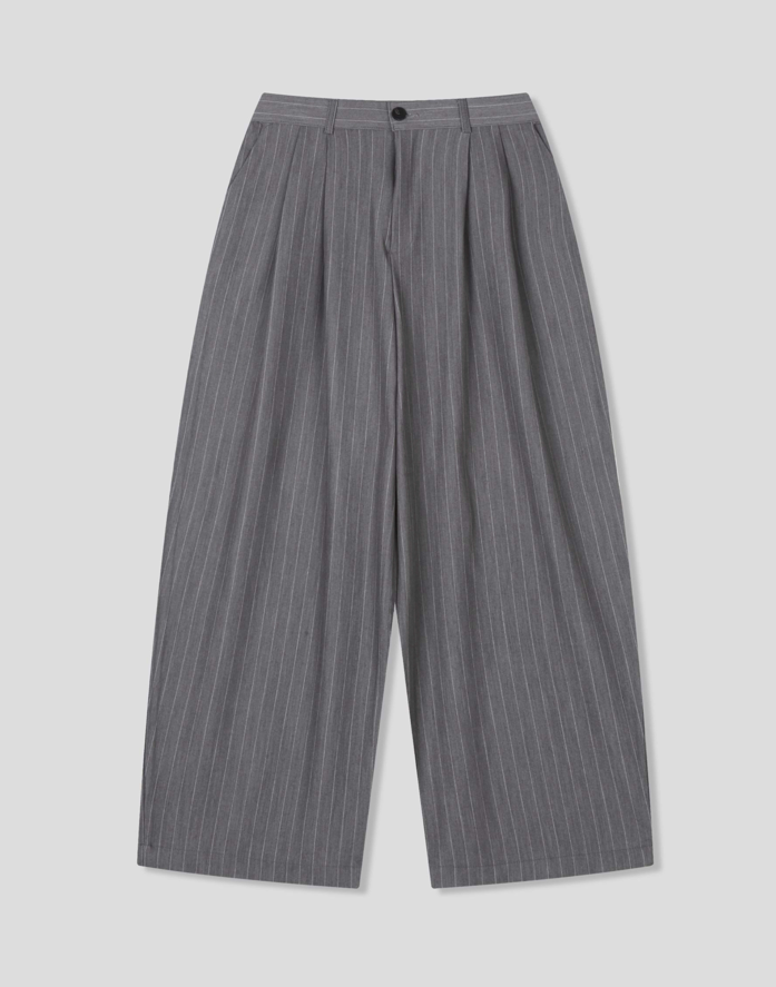 Mac ST Slacks Pinstripe Wide-Leg Pleated Trousers