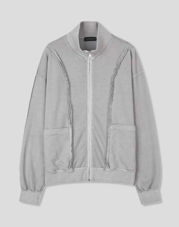 Vintage Washed French Terry Raw Edge Seam Zip-Up Jacket
