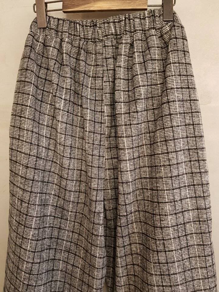 Plaid Wool-like Fabric Baggy Pants, Wide Legs, Winter Warmth