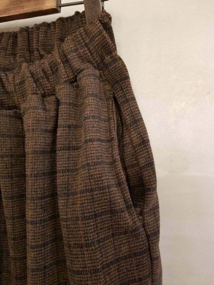 Plaid Wool-like Fabric Baggy Pants, Wide Legs, Winter Warmth