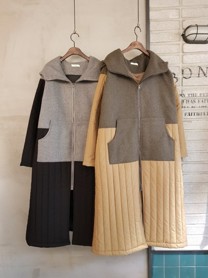 Colorblock Quilted Long Zip-Up Hooded, Coat Minimal, Cozy & Statement-Making Outerwear