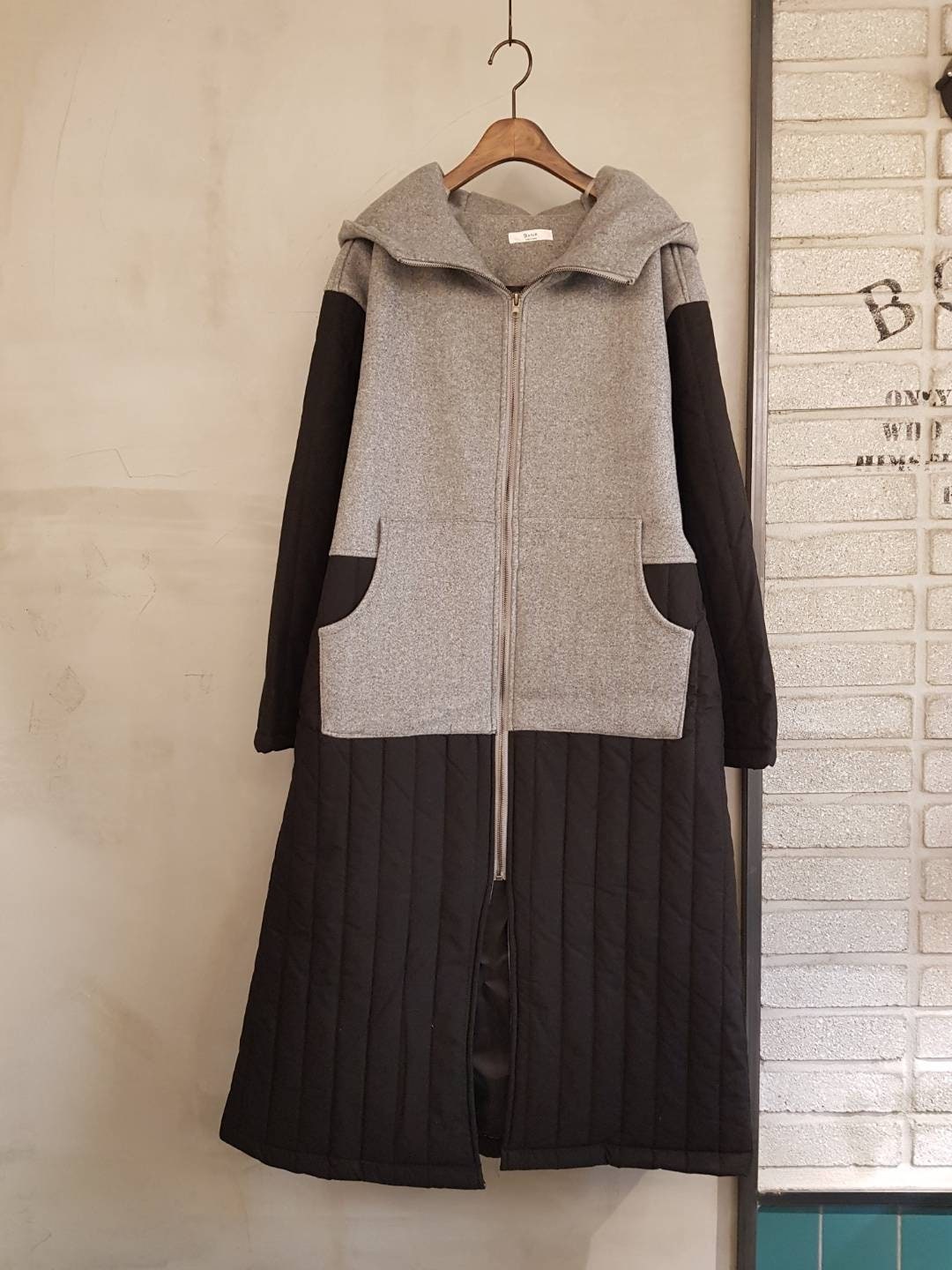 Colorblock Quilted Long Zip-Up Hooded, Coat Minimal, Cozy & Statement-Making Outerwear