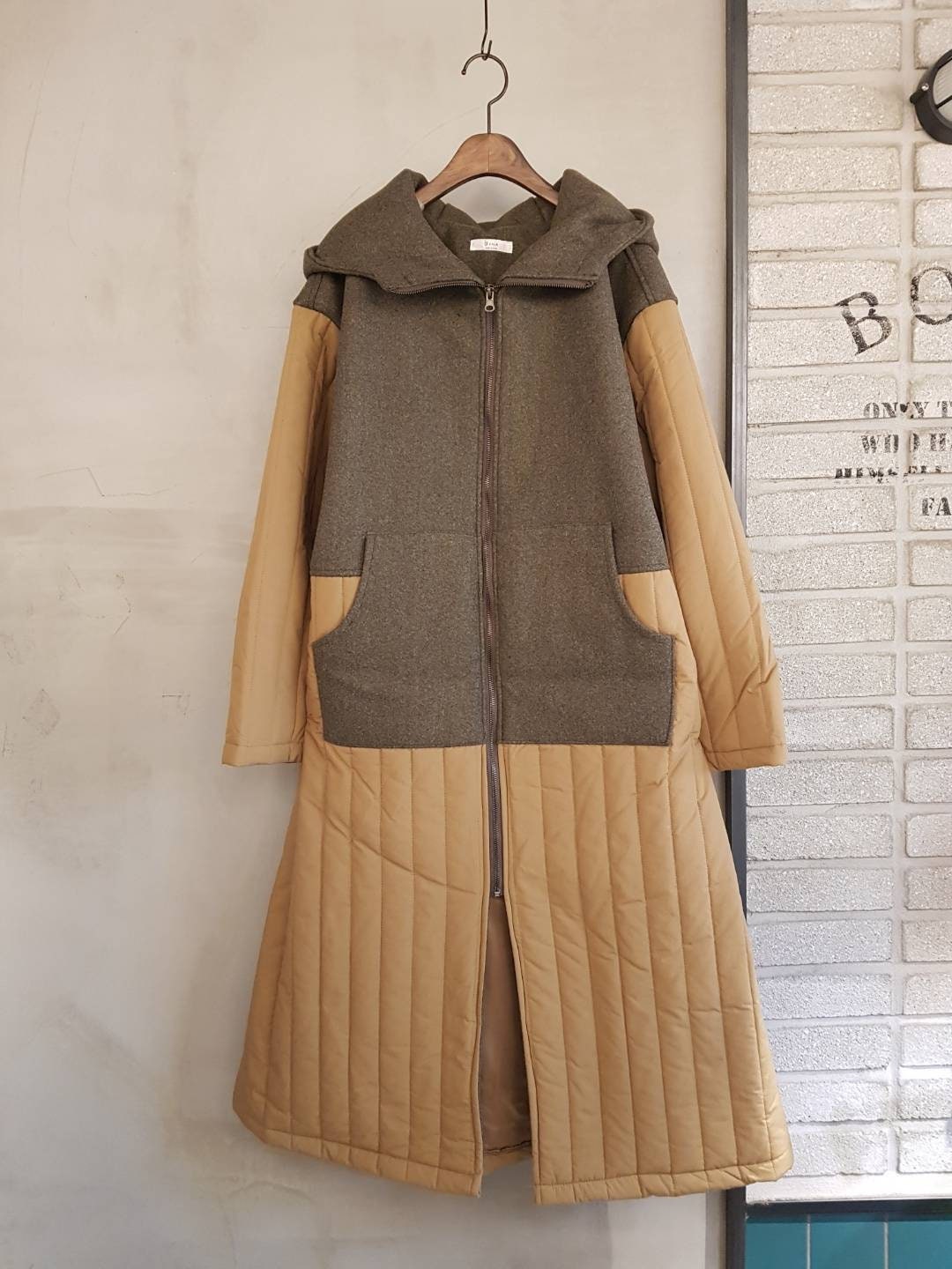 Colorblock Quilted Long Zip-Up Hooded, Coat Minimal, Cozy & Statement-Making Outerwear