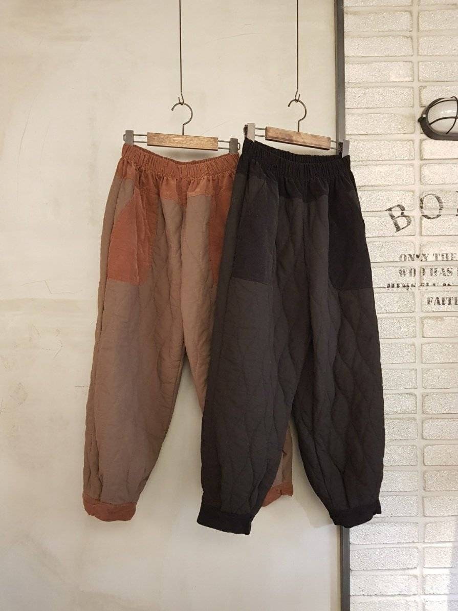 High Rise Quilted Padding Aladdin Pants Baggy Rustic Style Loose fit
