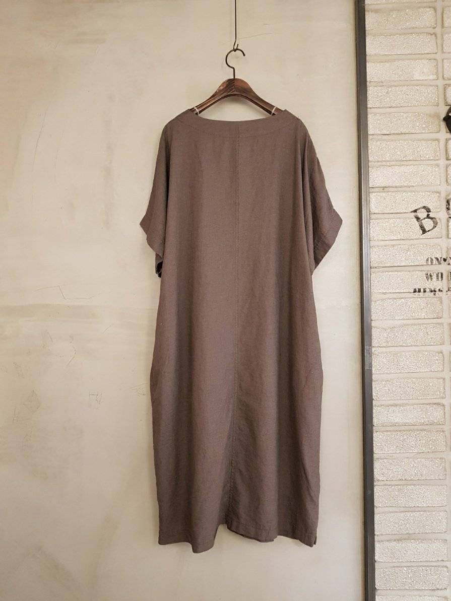 100% Linen Batwing Dress, Loose Fit, Short Sleeve, Lightweight Vacation Wear