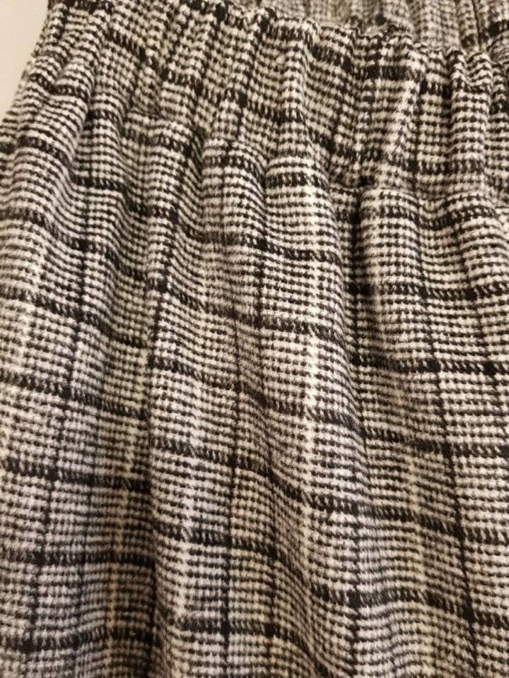 Plaid Wool-like Fabric Baggy Pants, Wide Legs, Winter Warmth