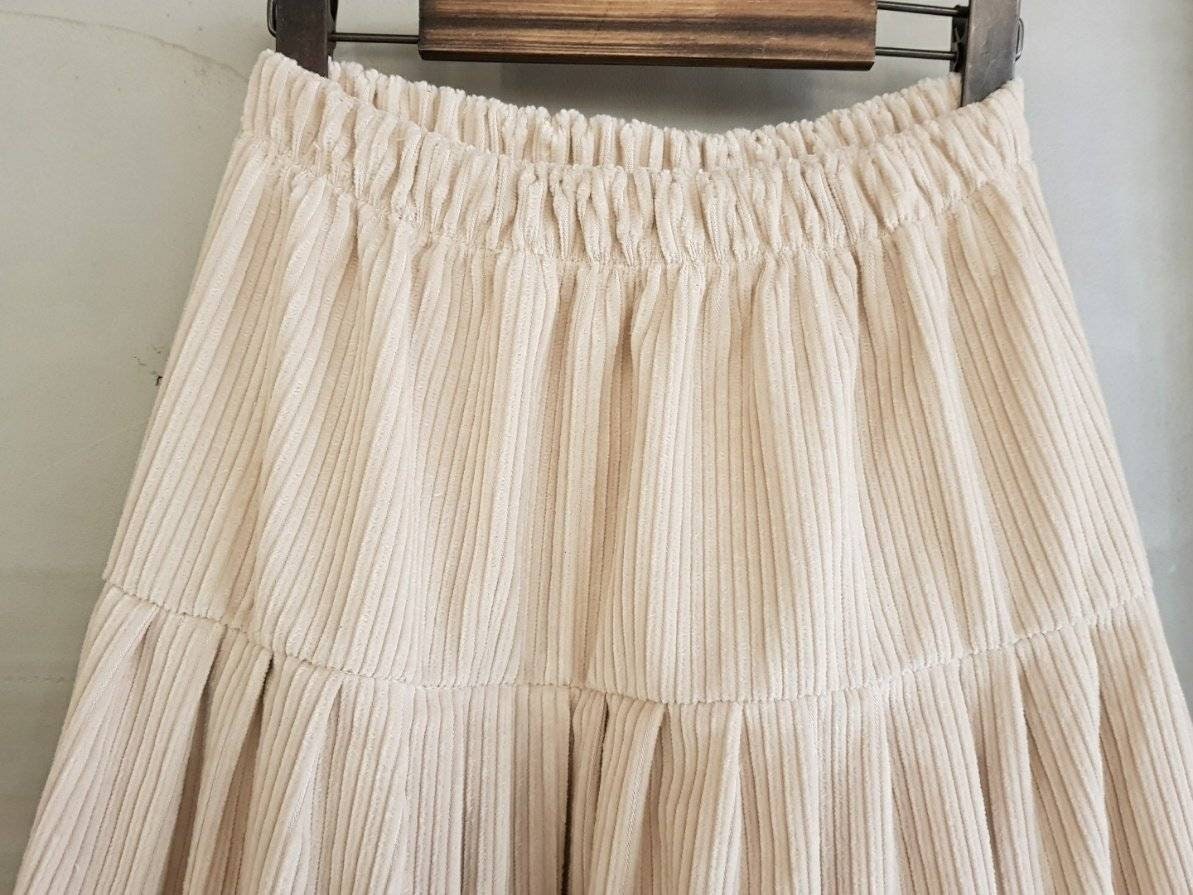 Corduroy Maxi Skirt – Tiered Flare, Rustic Winter Warmth, Elastic Waist, 100% Cotton