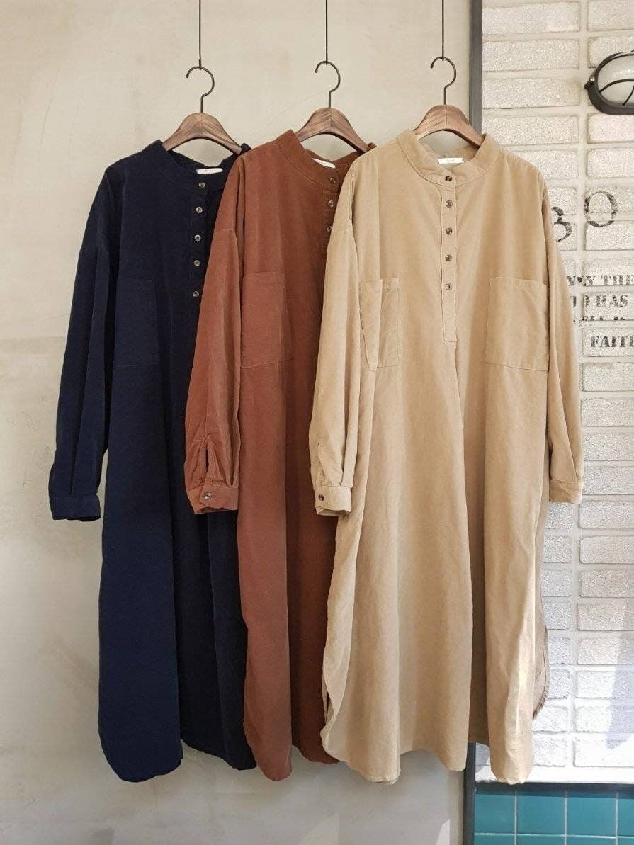 Women's Fine Corduroy Long Dress, Loose fit