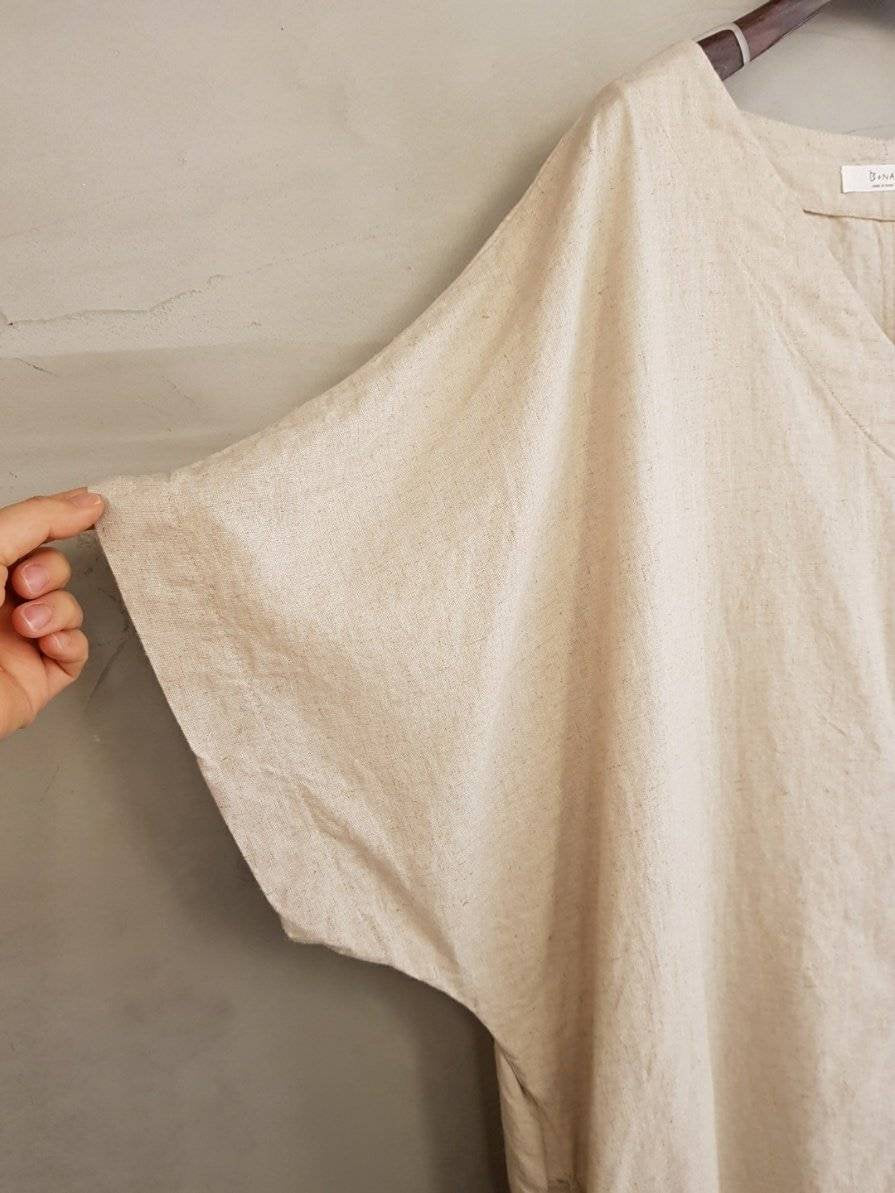 100% Linen Batwing Dress, Loose Fit, Short Sleeve, Lightweight Vacation Wear