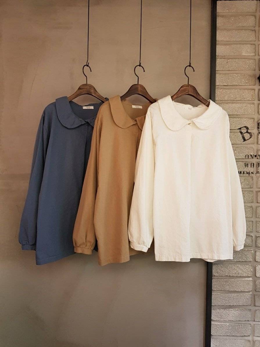 Oversized Peter Pan Collar Organic Cotton Blouse | Flowy Back Pleats, Soft Beige