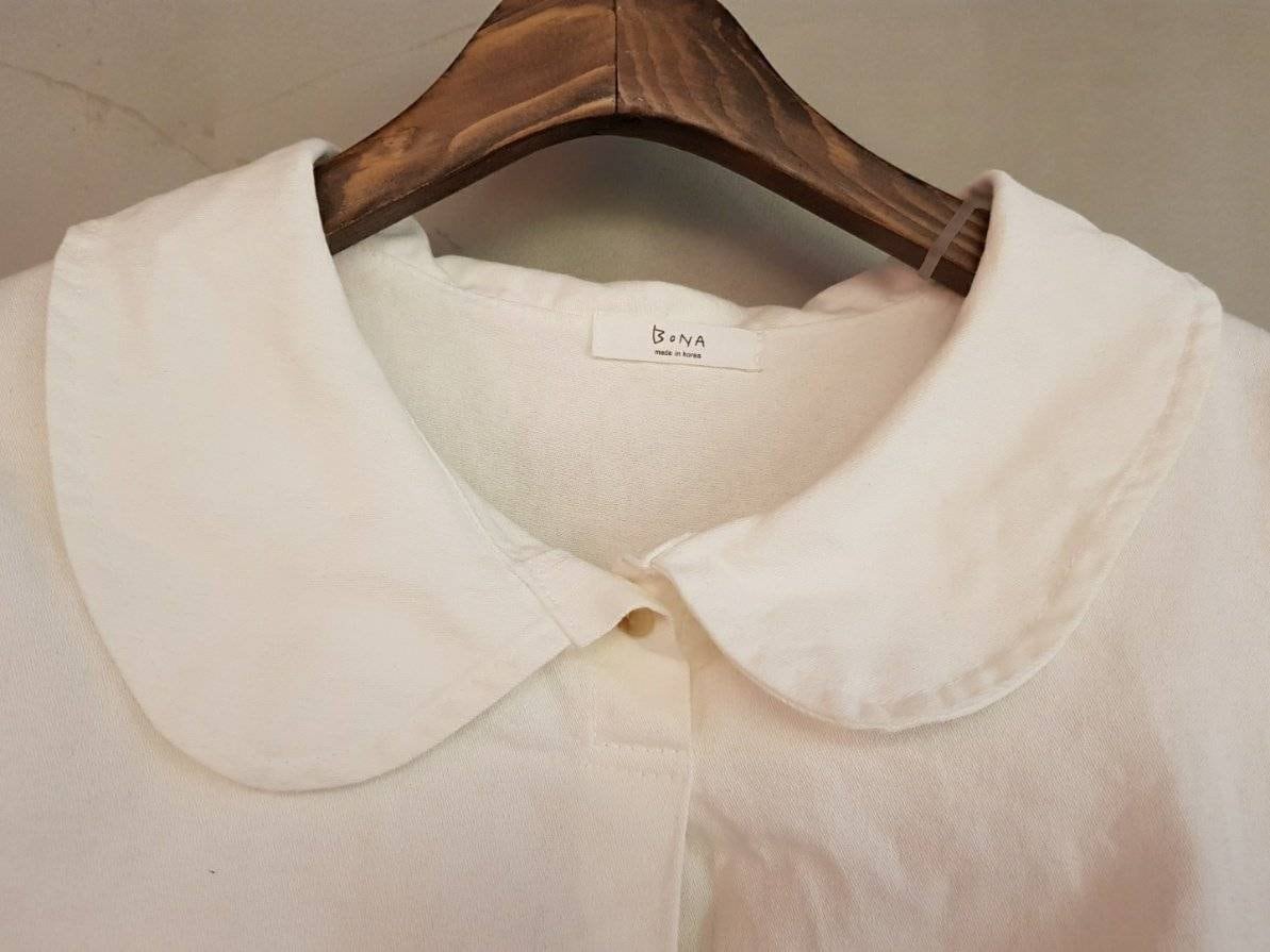 Oversized Peter Pan Collar Organic Cotton Blouse | Flowy Back Pleats, Soft Beige