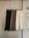 Natural 100% Linen Mid-Rise Banding Waist Rustic Long Skirt