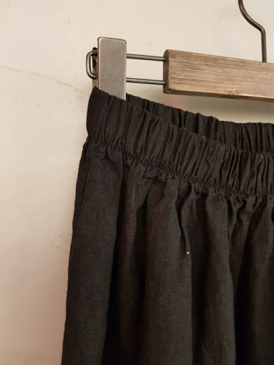 Natural 100% Linen Mid-Rise Banding Waist Rustic Long Skirt