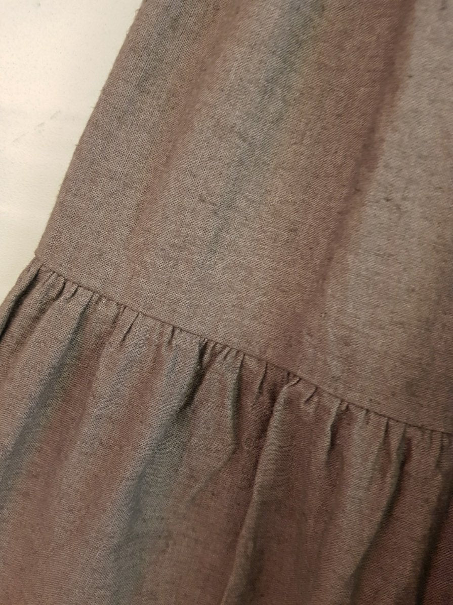 Natural 100% Linen Mid-Rise Banding Waist Rustic Long Skirt