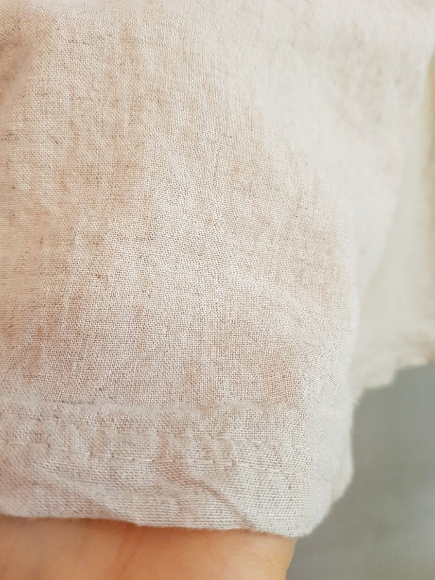Natural 100% Linen Mid-Rise Banding Waist Rustic Long Skirt