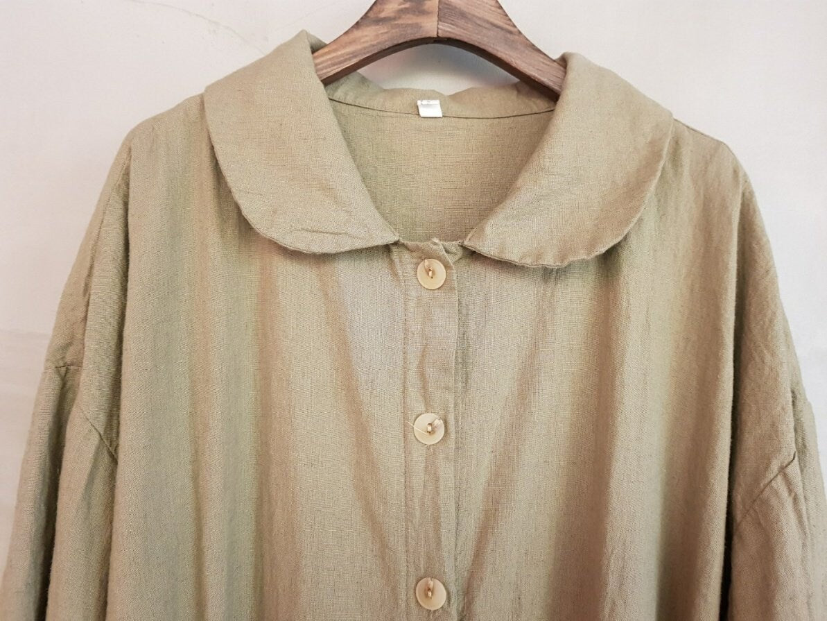 Women's Organic Linen 100% Peterpan Collar Dress with loose fit