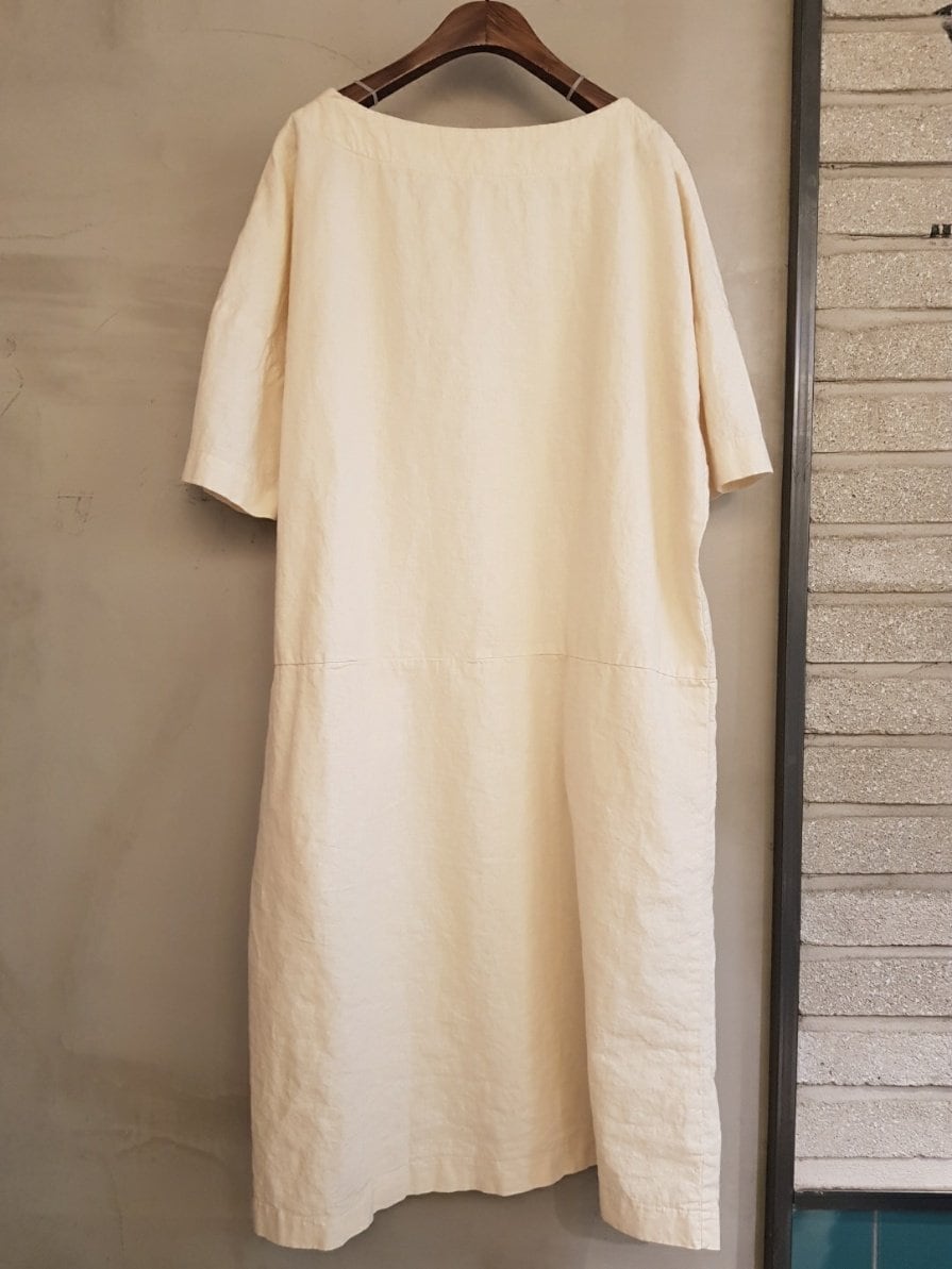 Women's Linen 100% Boat Neck Pocket Dress – Minimalist Loose Fit