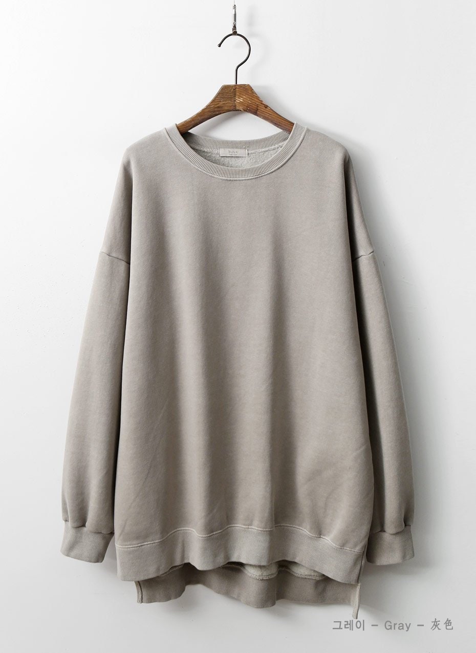 Vintage Pigment Dyed Oversized Sweatshirt | Bio-Washed 100% Cotton Loose Fit Crewneck