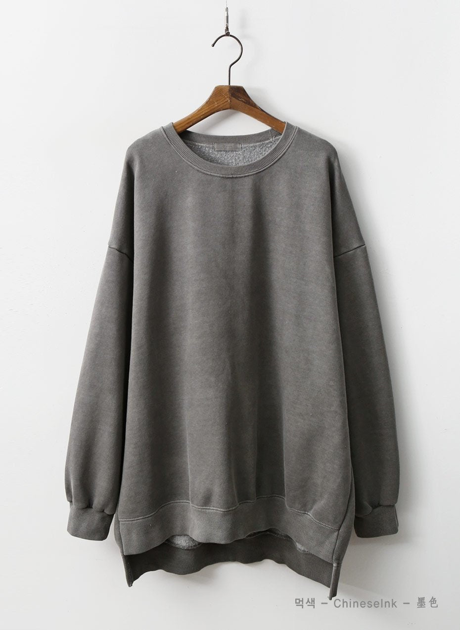 Vintage Pigment Dyed Oversized Sweatshirt | Bio-Washed 100% Cotton Loose Fit Crewneck