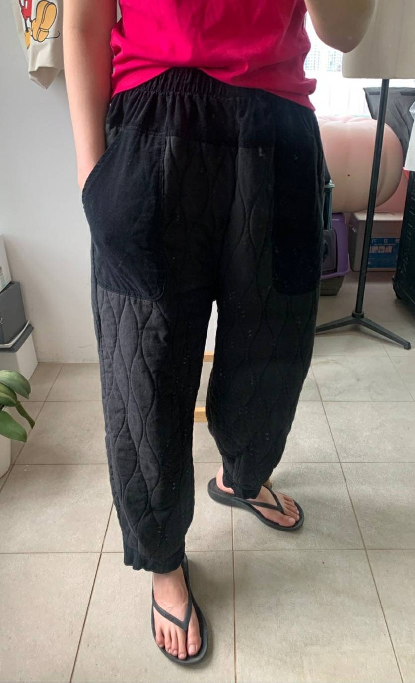 High Rise Quilted Padding Aladdin Pants Baggy Rustic Style Loose fit