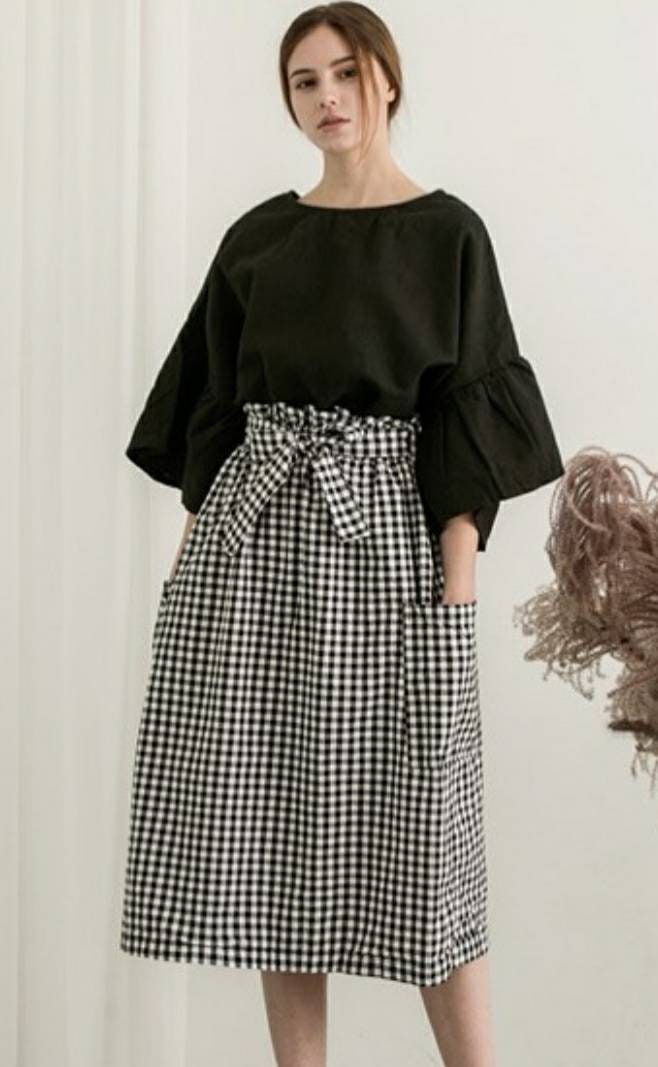 Women's Plaid A-Line Skirt, 100% Cotton, Made in S Korea