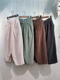 Mid-Rise Thick Corduroy Cropped Baggy Pants Wide Leg for Winter