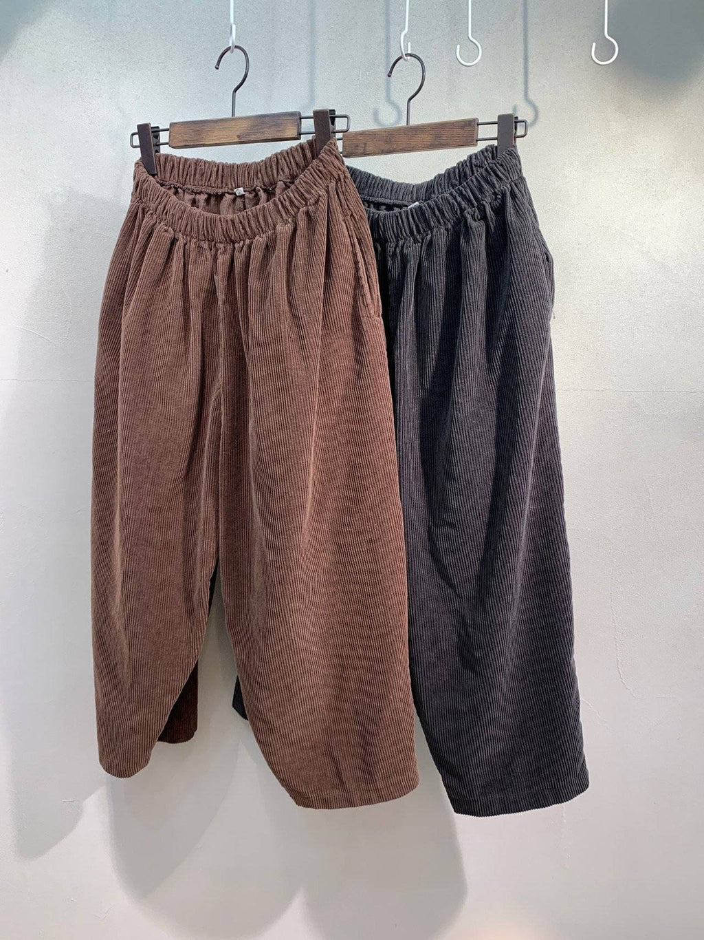 Mid-Rise Thick Corduroy Cropped Baggy Pants Wide Leg for Winter