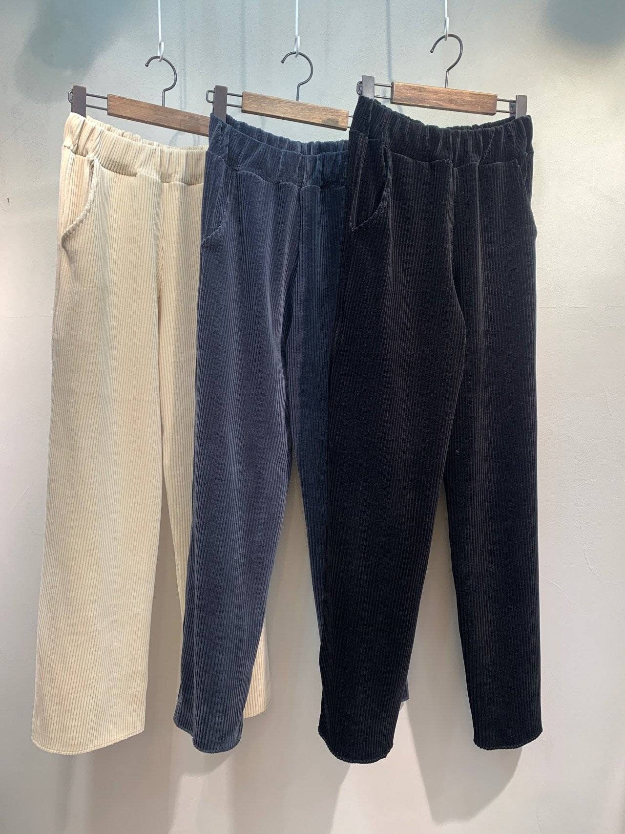 Velour Corduroy Soft Touch High rise Pants with banding waist