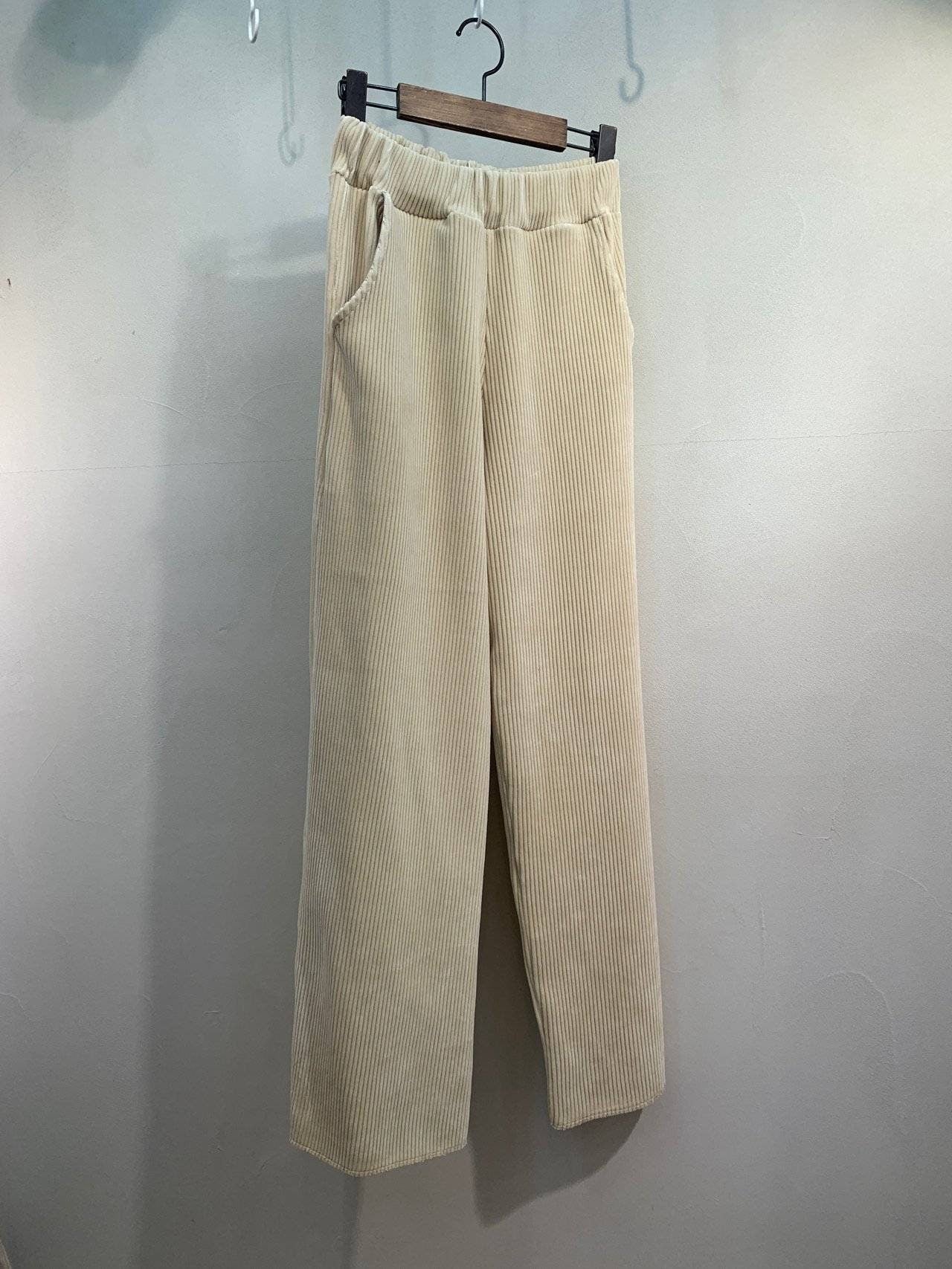 Velour Corduroy Soft Touch High rise Pants with banding waist