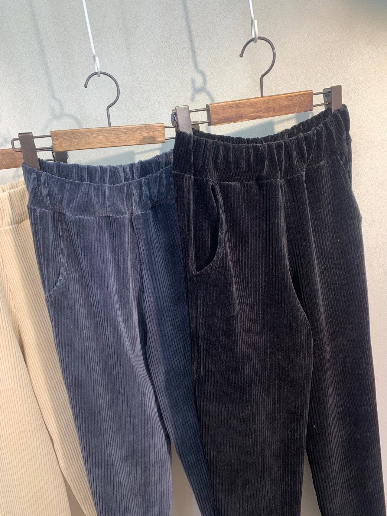 Velour Corduroy Soft Touch High rise Pants with banding waist