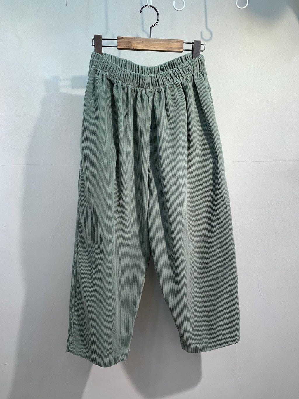 Mid-Rise Thick Corduroy Cropped Baggy Pants Wide Leg for Winter