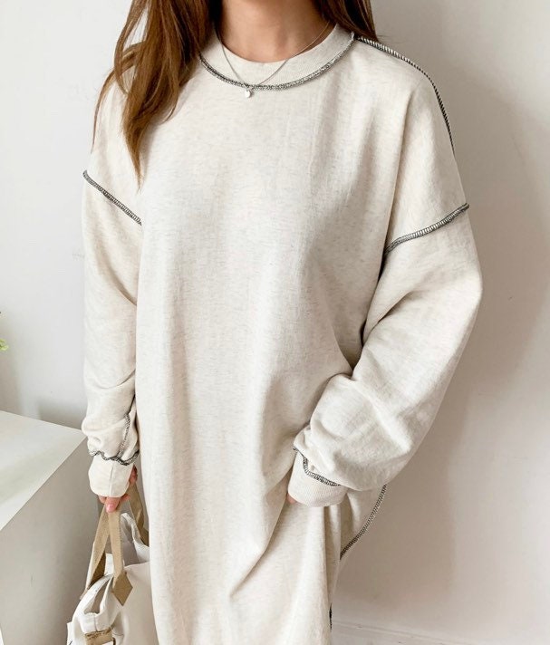 Thick Cotton Dress – Relaxed Fit, Side Slit, Korean Made Everyday Wear