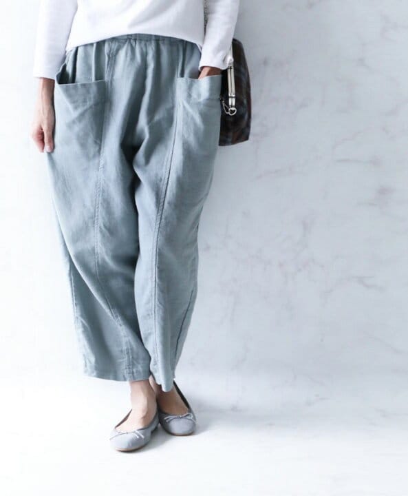 Relaxed Fit Thick Cotton Cropped Trousers | Minimalist Elastic Waist Pants