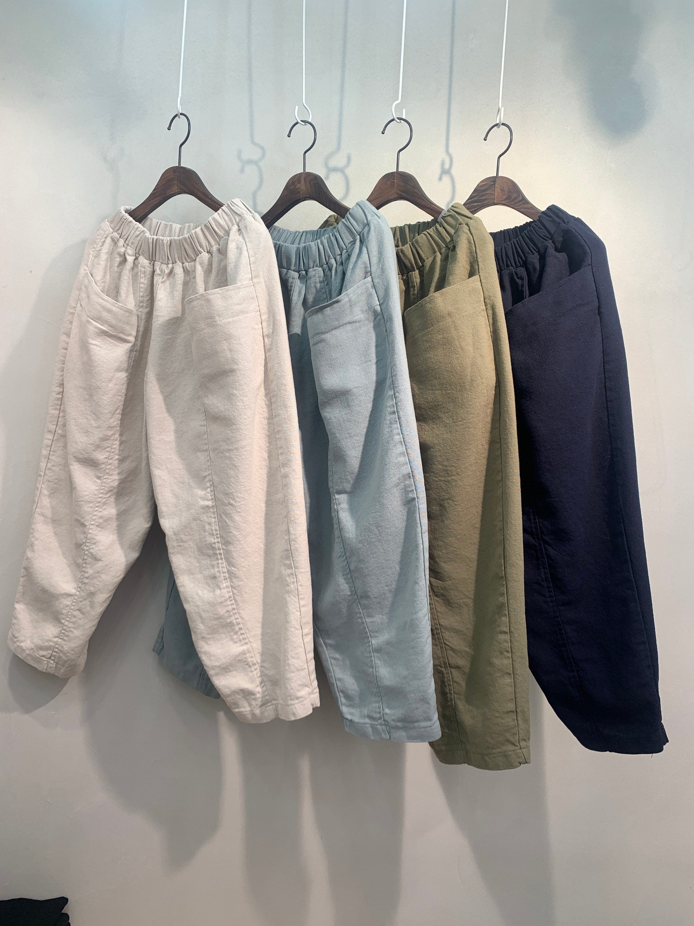 Relaxed Fit Thick Cotton Cropped Trousers | Minimalist Elastic Waist Pants