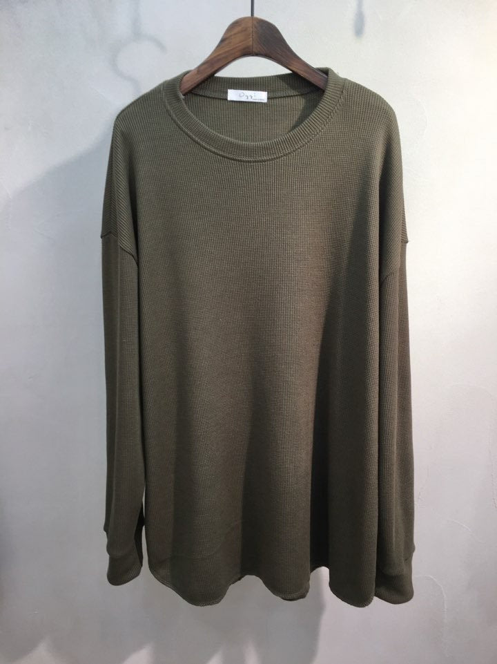 Waffle Knit Long Sleeve Top – Relaxed Fit Cotton Blend Tee