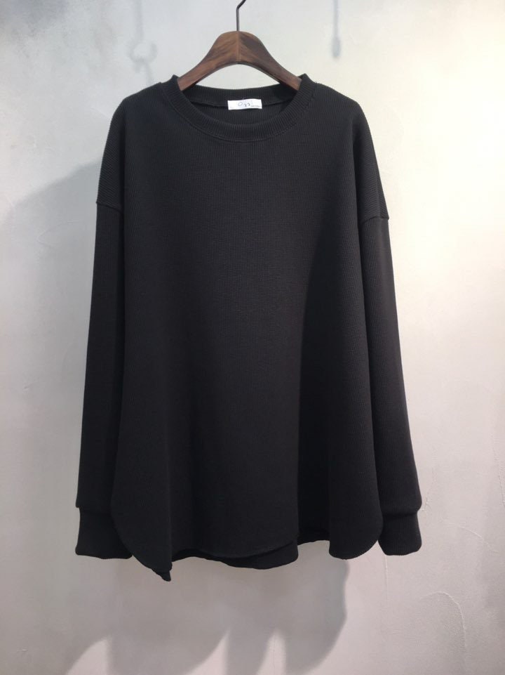 Waffle Knit Long Sleeve Top – Relaxed Fit Cotton Blend Tee