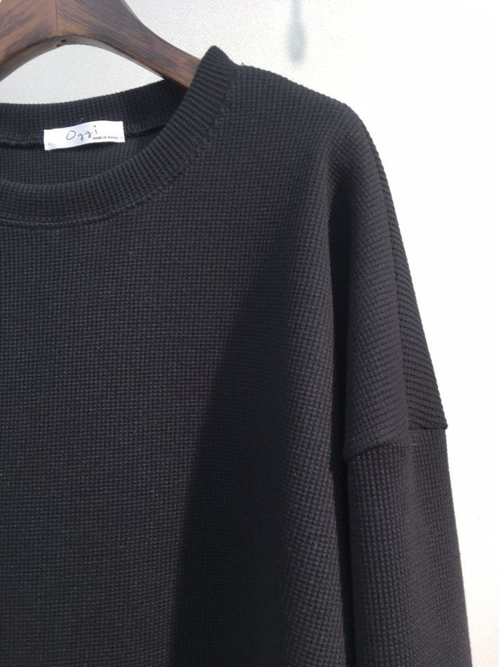 Waffle Knit Long Sleeve Top – Relaxed Fit Cotton Blend Tee