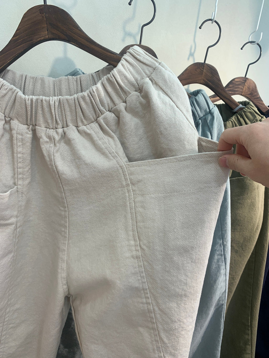 Relaxed Fit Thick Cotton Cropped Trousers | Minimalist Elastic Waist Pants