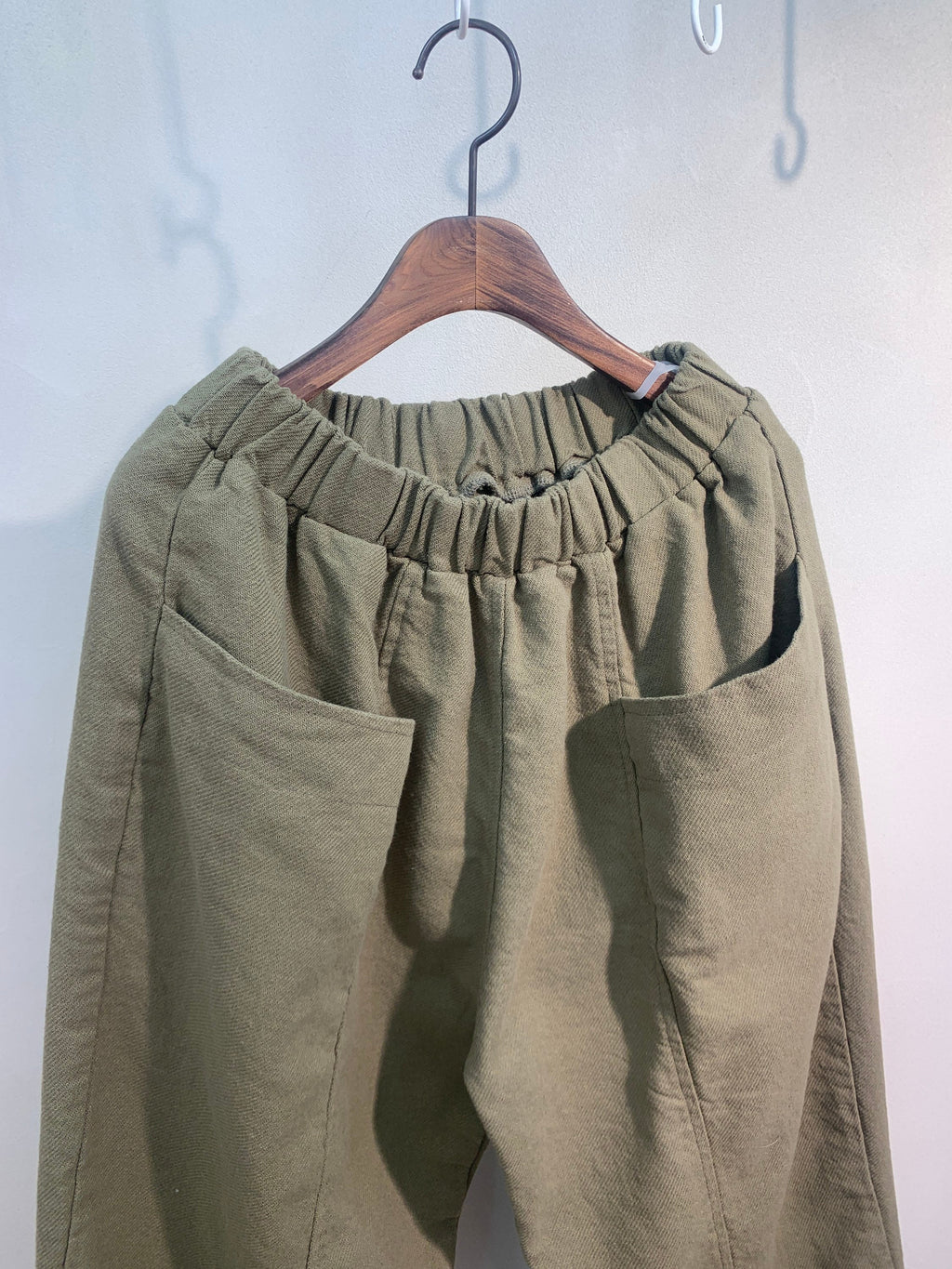 Relaxed Fit Thick Cotton Cropped Trousers | Minimalist Elastic Waist Pants