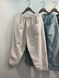 Relaxed Fit Thick Cotton Cropped Trousers | Minimalist Elastic Waist Pants